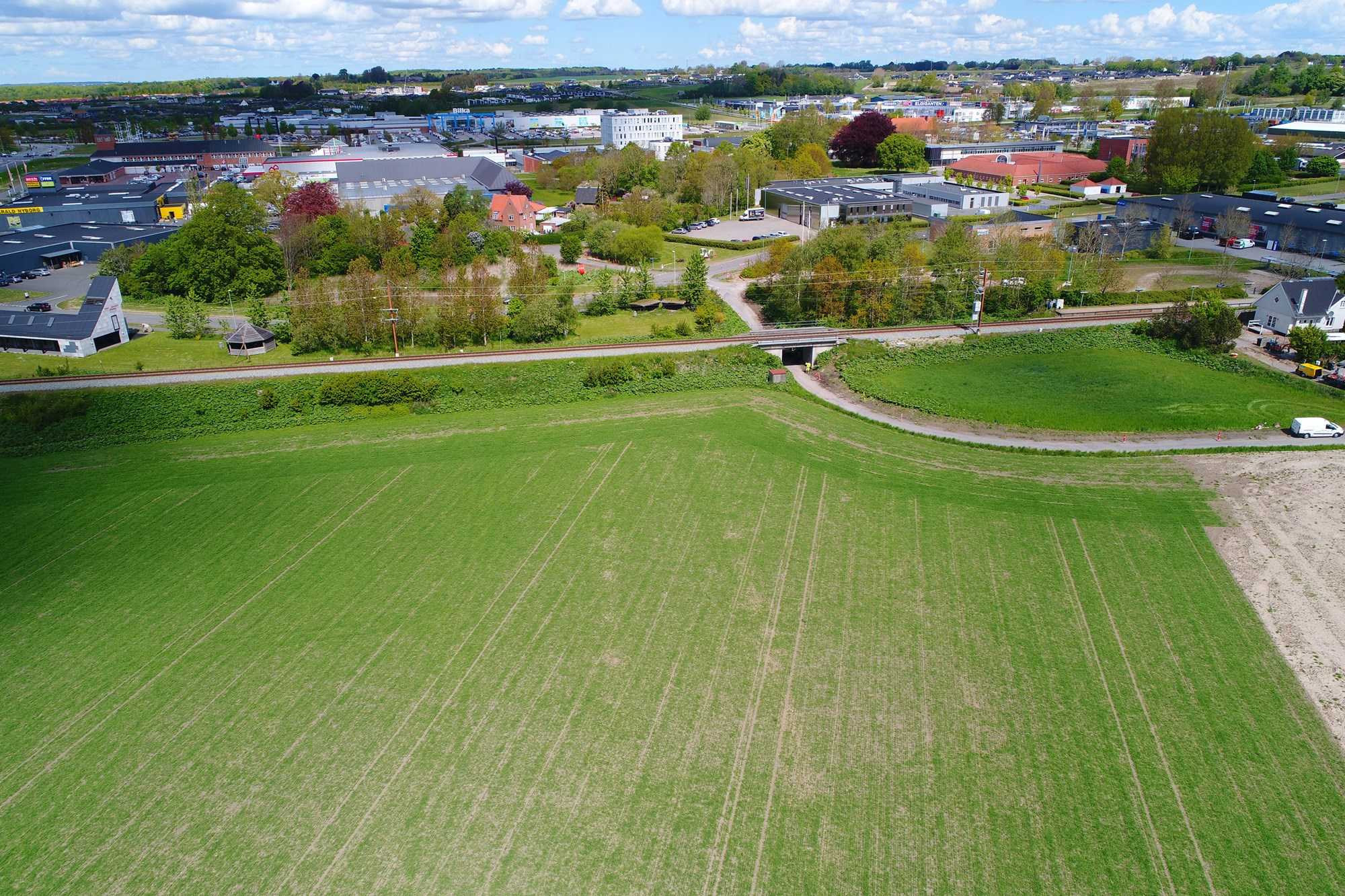 Dronefoto af mark i Næstved Nord