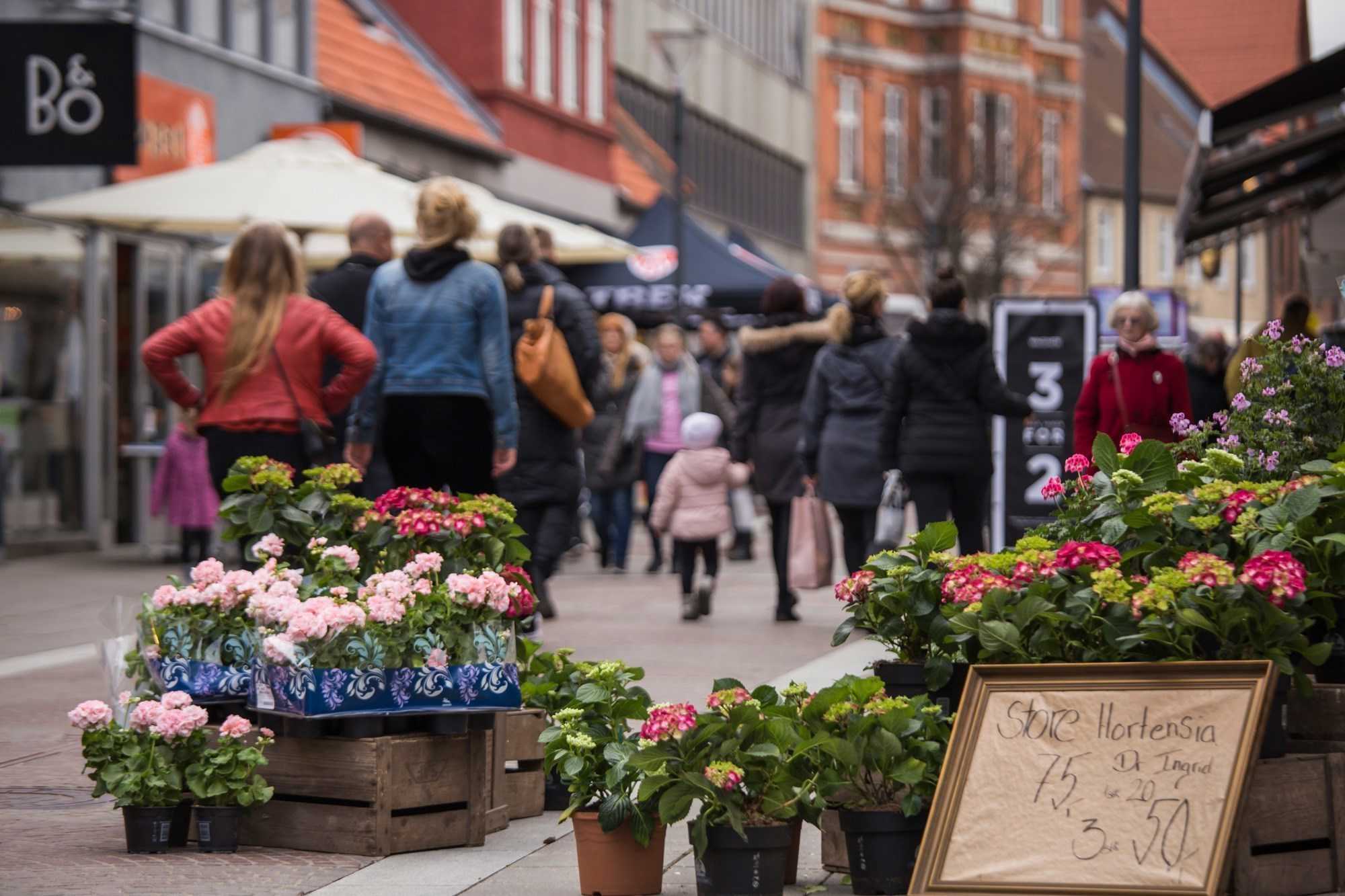 Blomster Til Salg på gågaden i Næstved Bymidte