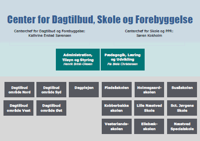 Organisationsdiagram over Center for Dagtilbud, Skole og Forebyggelse