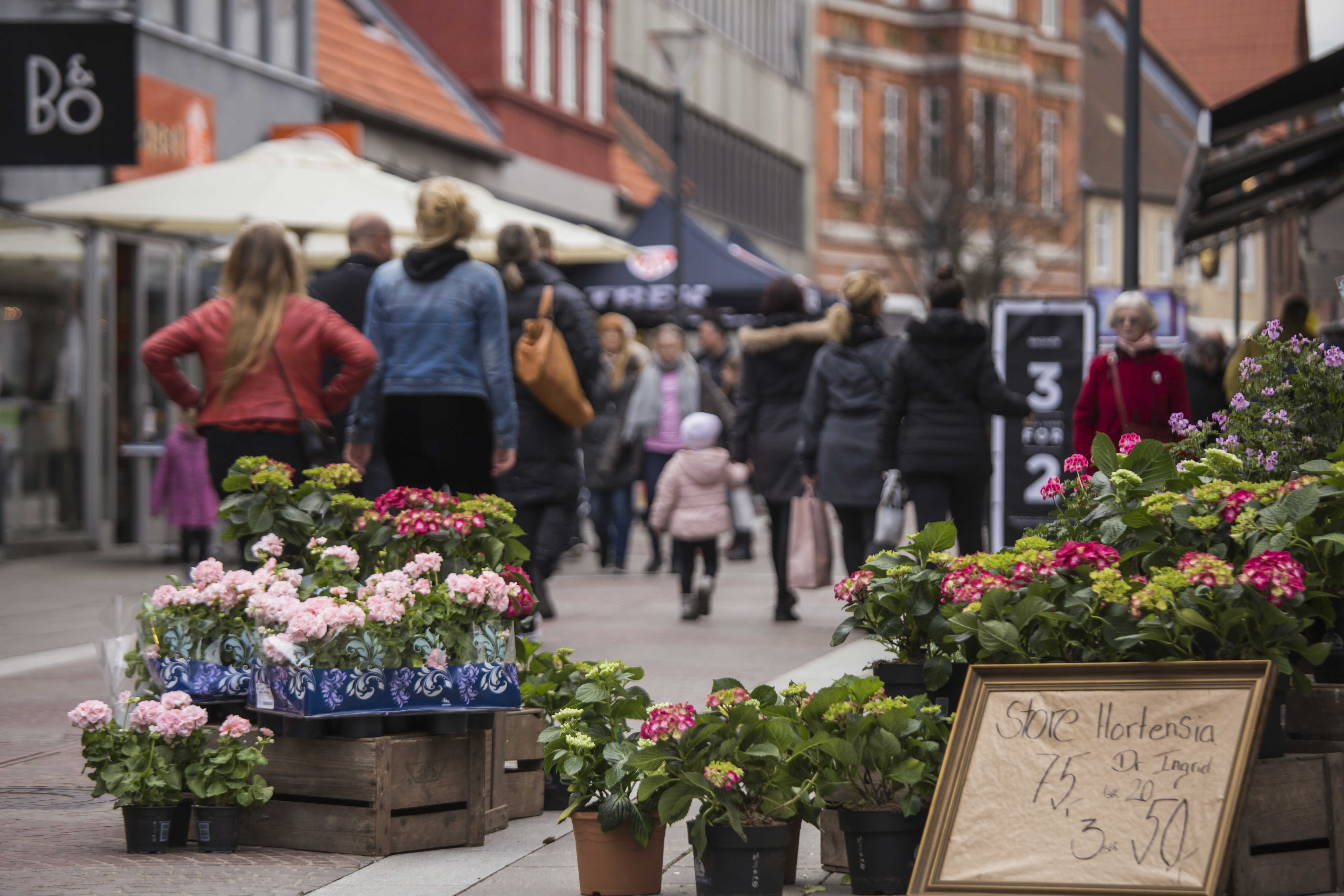 Handelsstrøg med blomster - Næstved midtby