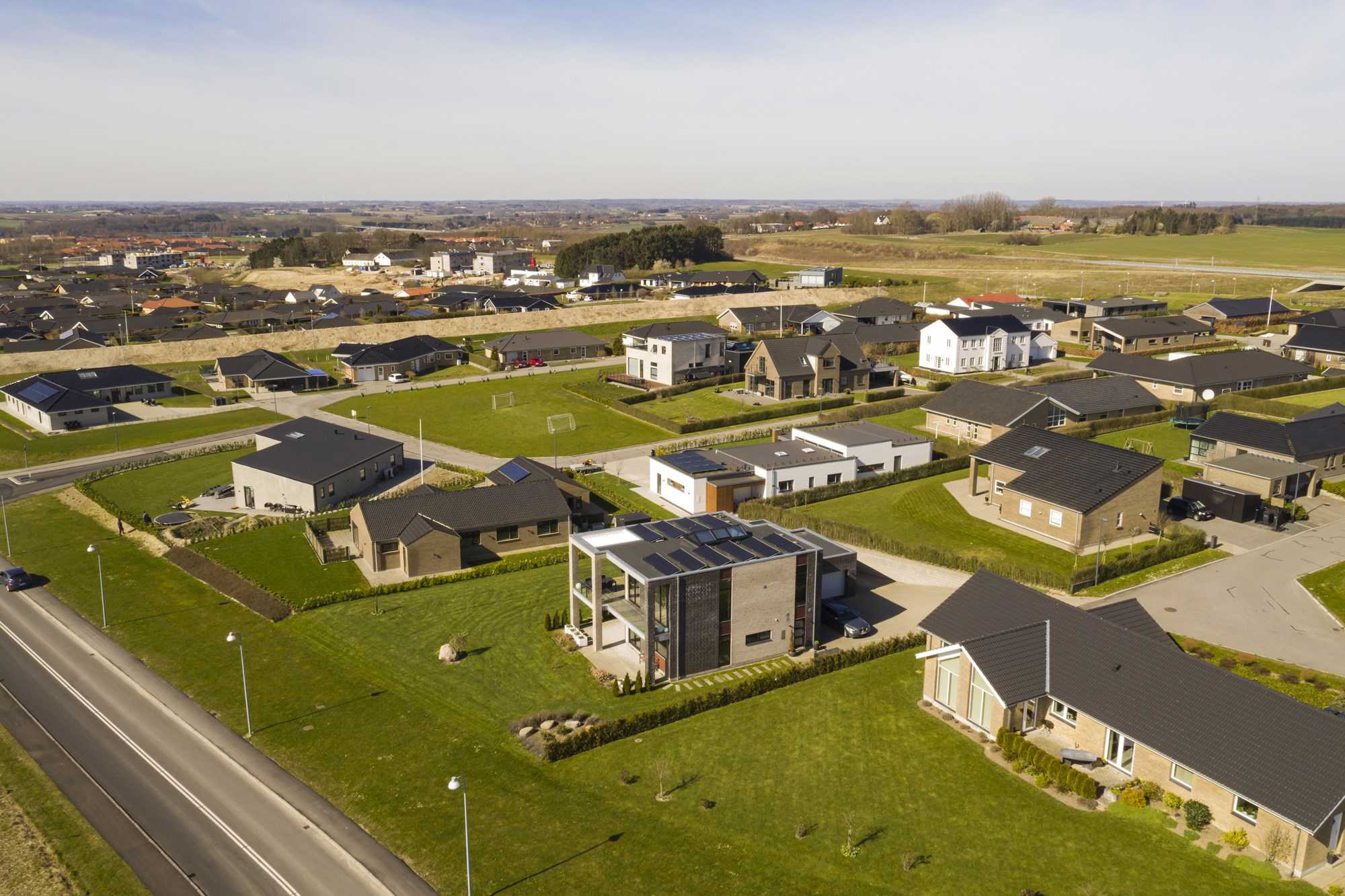 Dronefoto over et nybyggerområde i Næstved nord