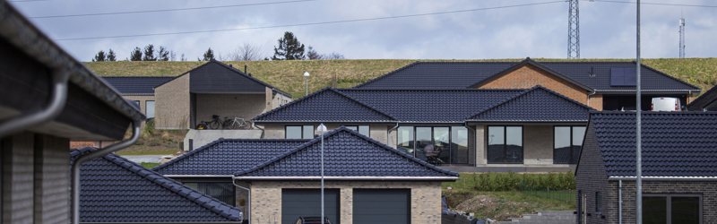 Udsigt over hustage/boliger i Næstved Kommune